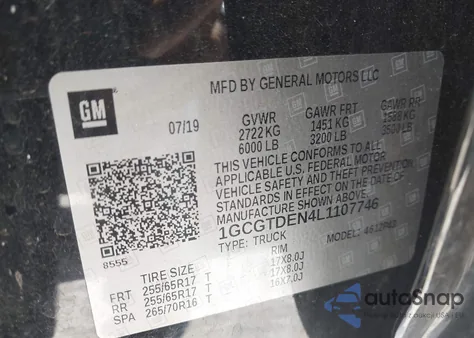 2020 Chevrolet Colorado 4Wd Short Box Z71 из США, поврежденный, VIN 1GCGTDEN4L1107746